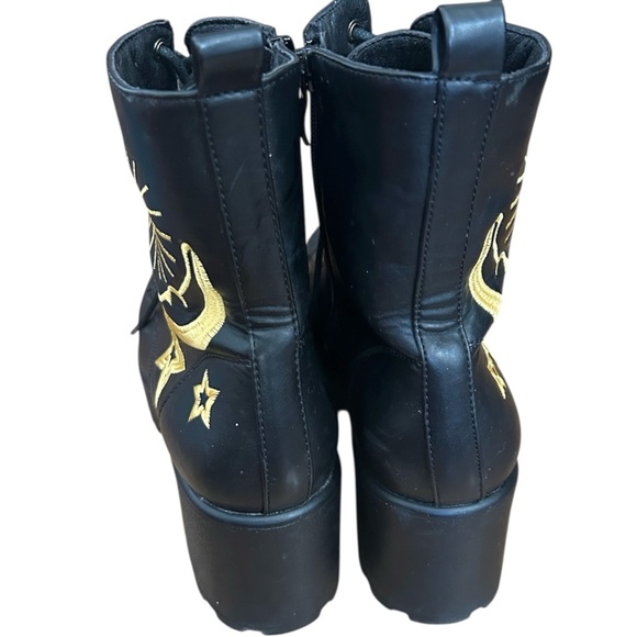 Koi Footwear Black & Gold Astro Star & Moon Chunky Platform Boots Size 7 Goth - Picture 8 of 11